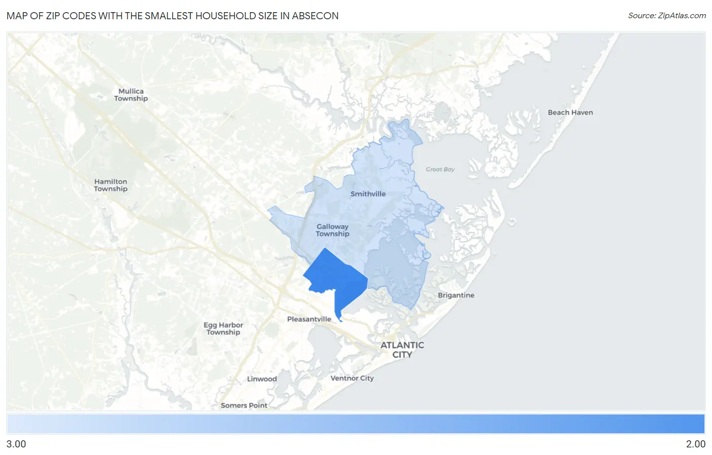 Zip Codes with the Smallest Household Size in Absecon Map