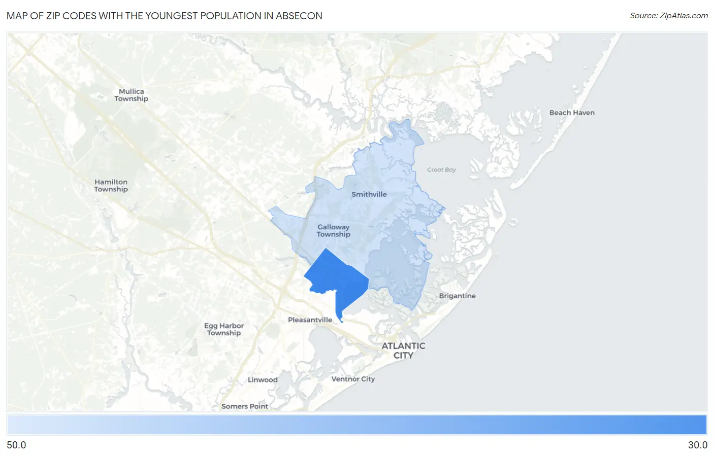 Zip Codes with the Youngest Population in Absecon Map