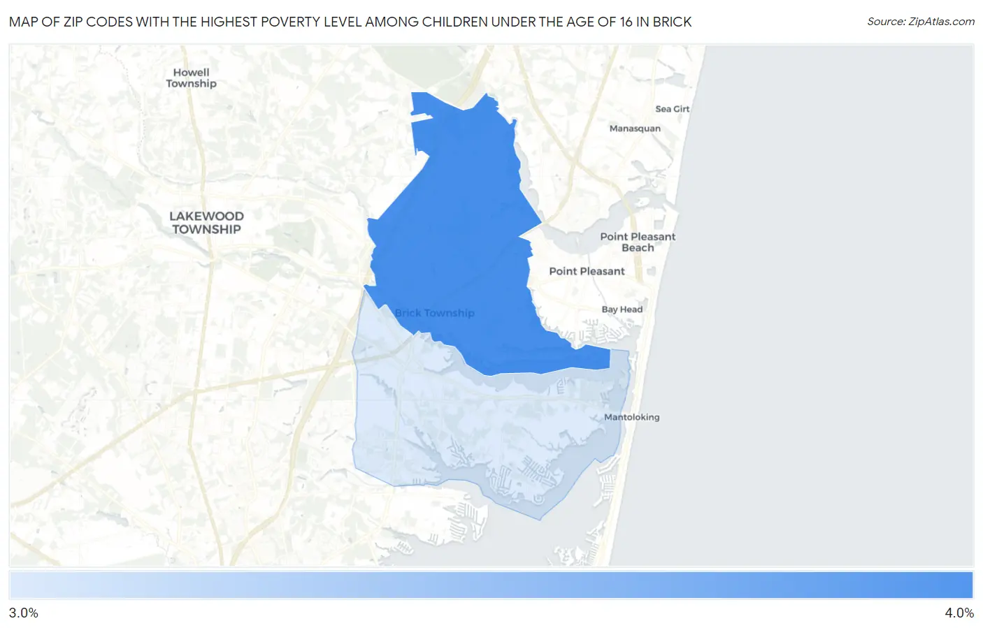 Zip Codes with the Highest Poverty Level Among Children Under the Age of 16 in Brick Map
