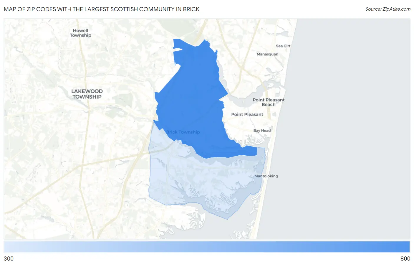 Zip Codes with the Largest Scottish Community in Brick Map