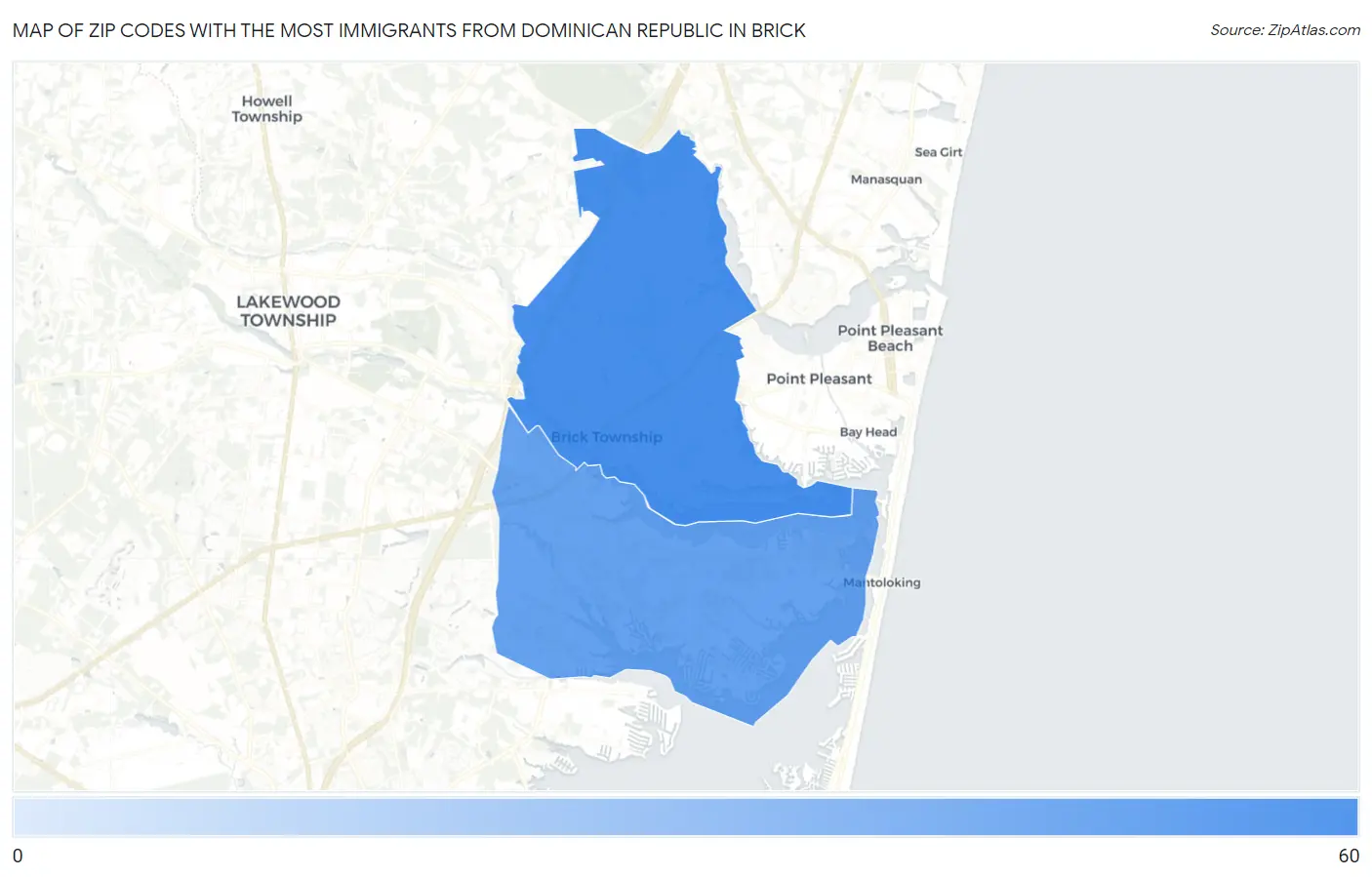 Zip Codes with the Most Immigrants from Dominican Republic in Brick Map