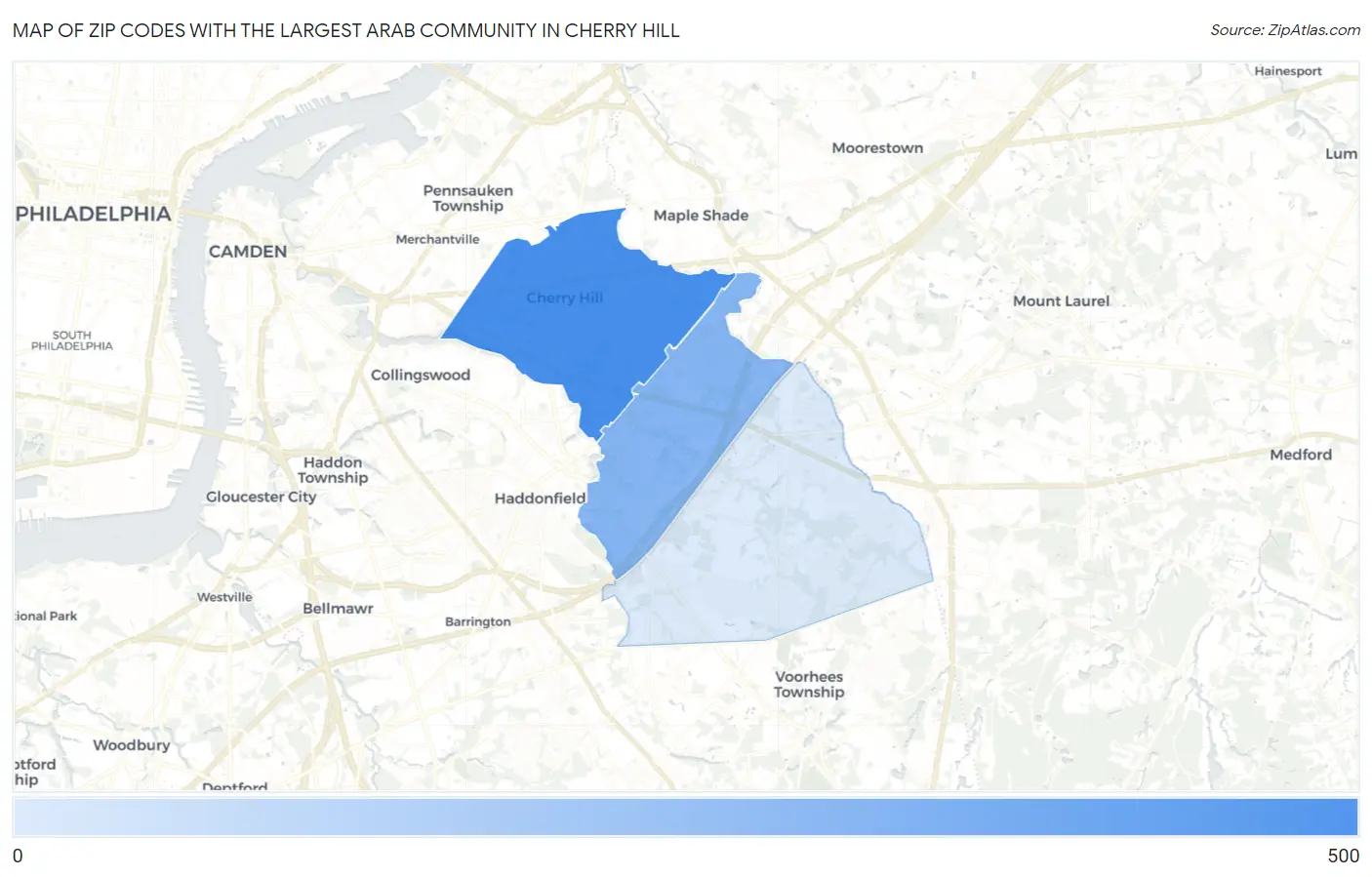 Zip Codes with the Largest Arab Community in Cherry Hill Map