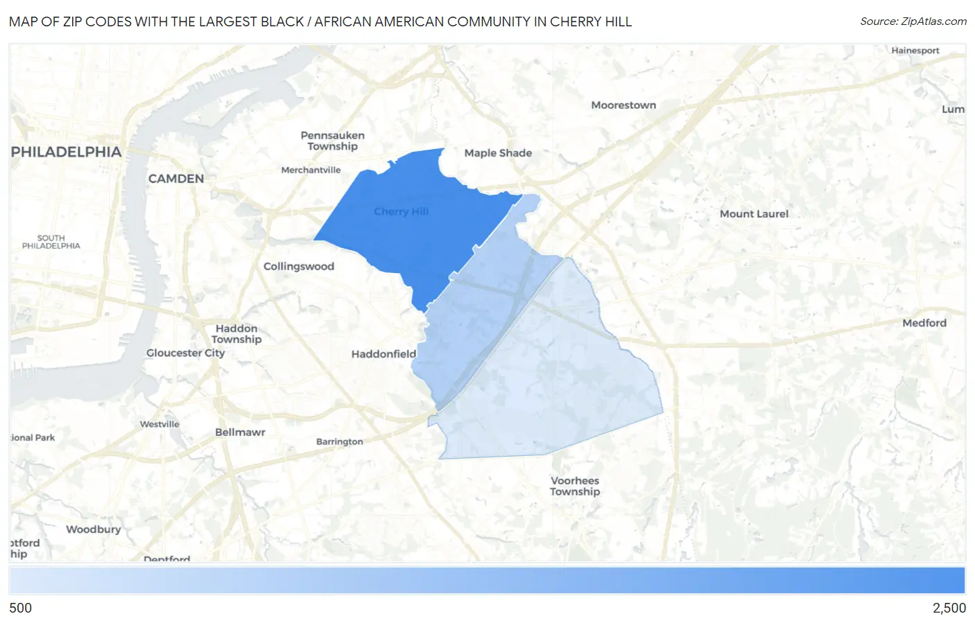 Zip Codes with the Largest Black / African American Community in Cherry Hill Map