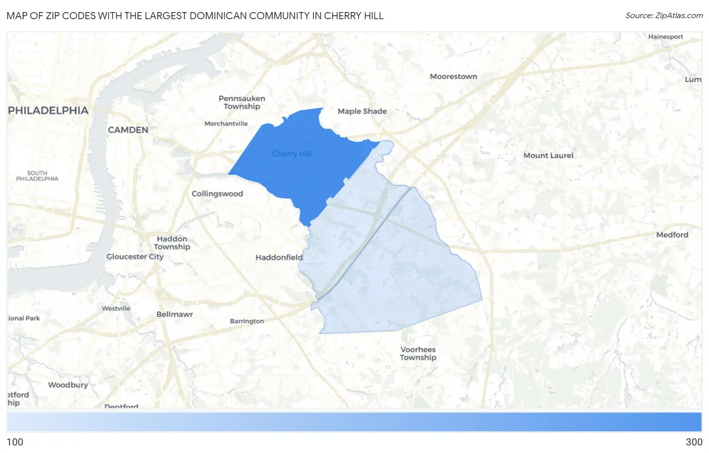 Zip Codes with the Largest Dominican Community in Cherry Hill Map