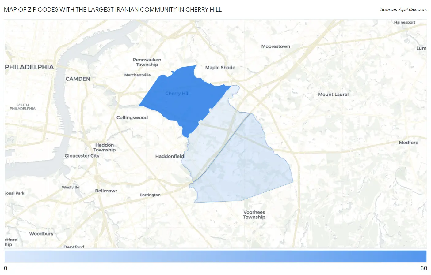 Zip Codes with the Largest Iranian Community in Cherry Hill Map