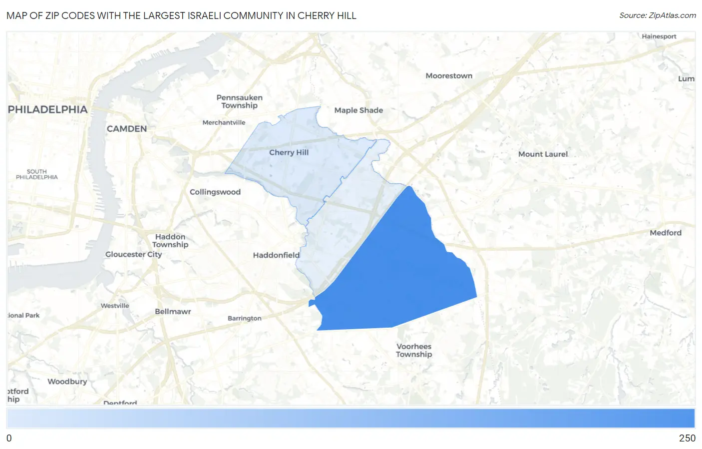 Zip Codes with the Largest Israeli Community in Cherry Hill Map