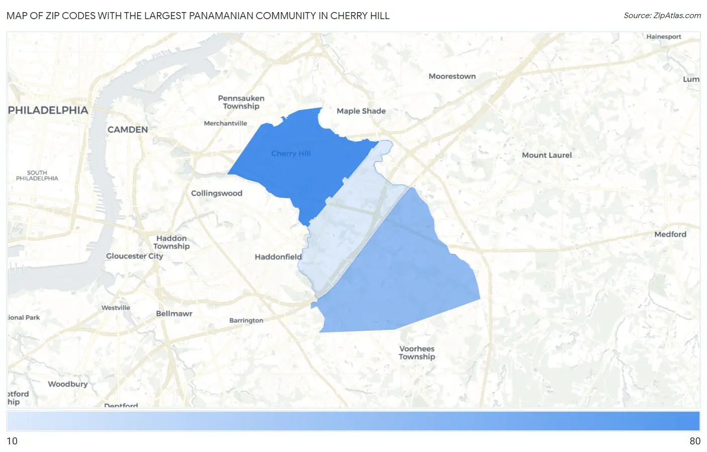 Zip Codes with the Largest Panamanian Community in Cherry Hill Map