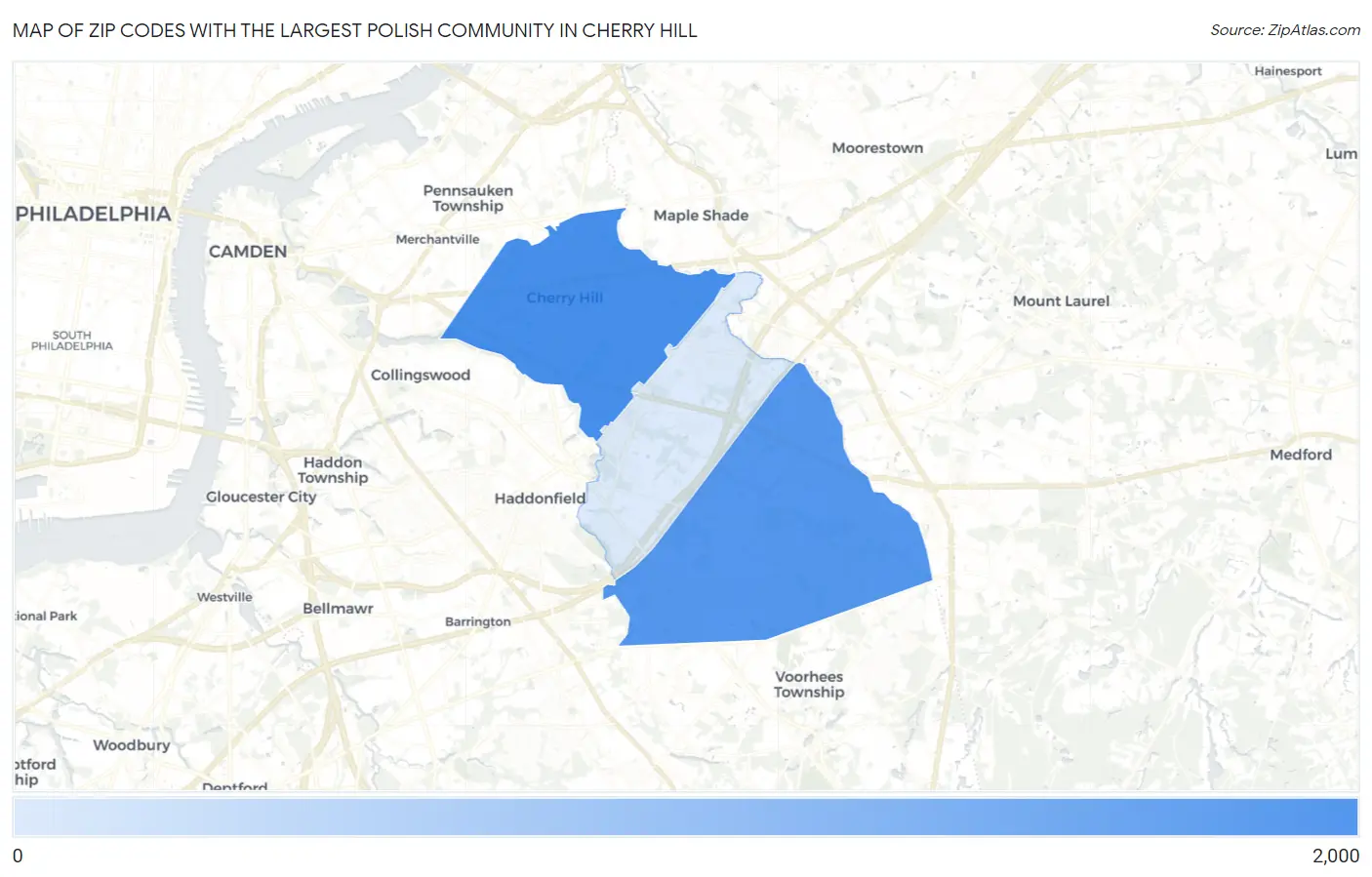 Zip Codes with the Largest Polish Community in Cherry Hill Map