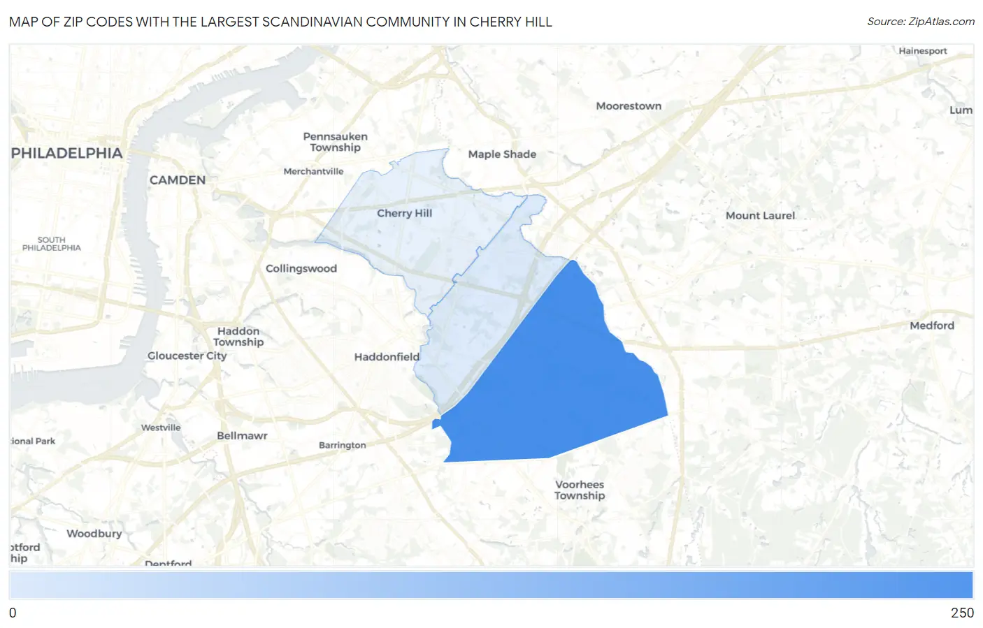 Zip Codes with the Largest Scandinavian Community in Cherry Hill Map