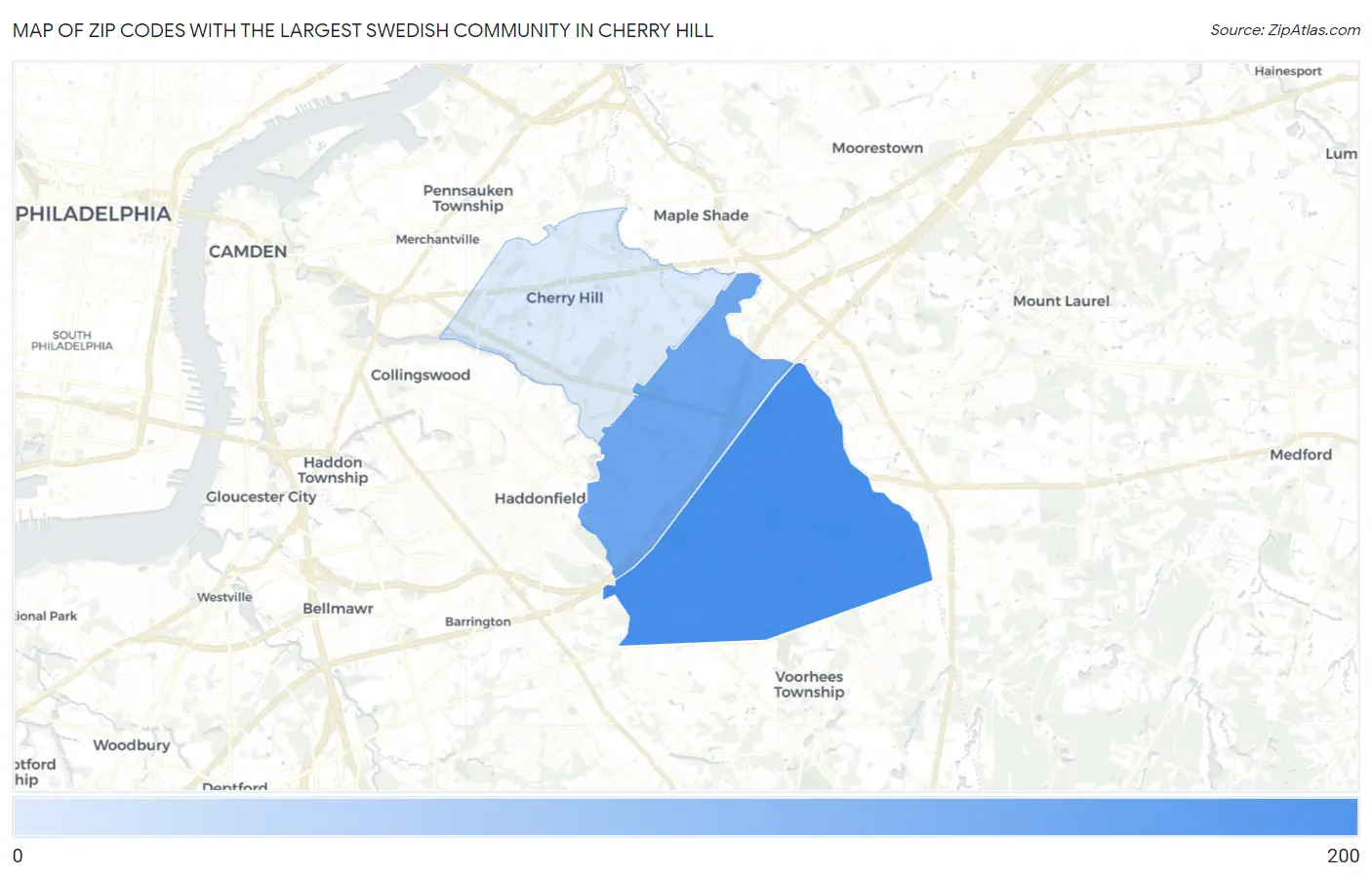 Zip Codes with the Largest Swedish Community in Cherry Hill Map