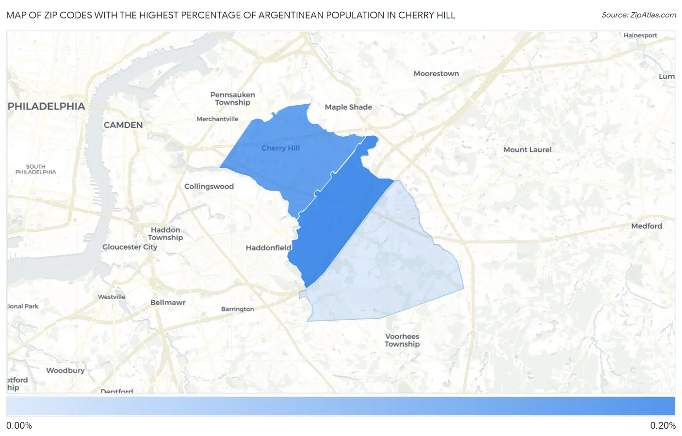 Zip Codes with the Highest Percentage of Argentinean Population in Cherry Hill Map