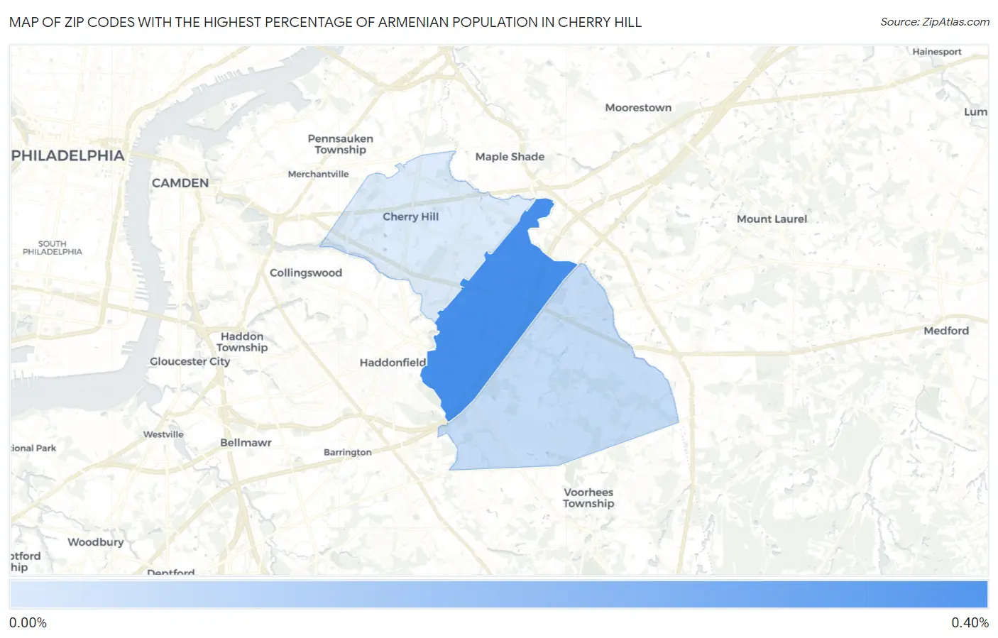 Zip Codes with the Highest Percentage of Armenian Population in Cherry Hill Map