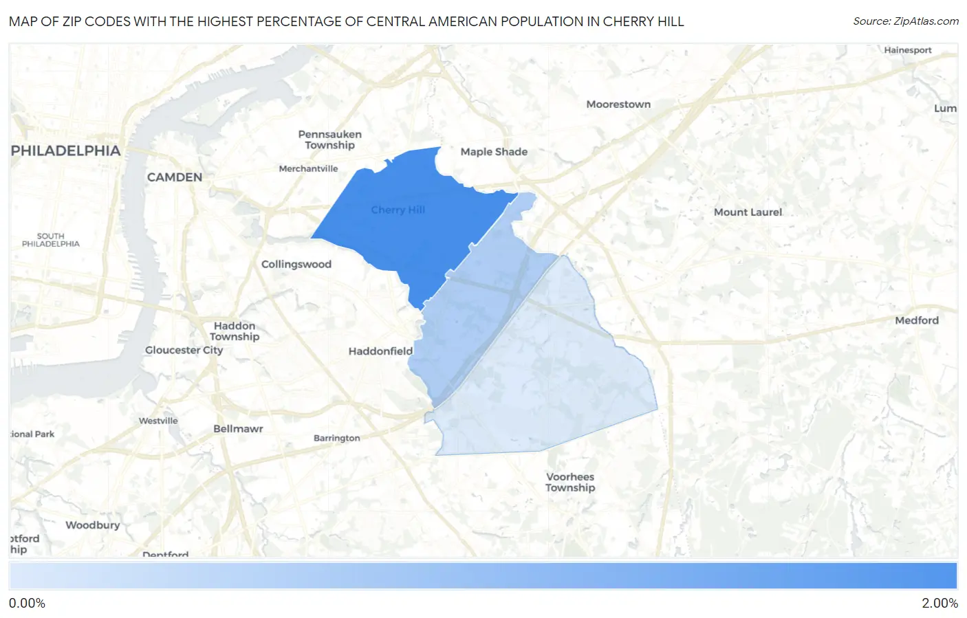 Zip Codes with the Highest Percentage of Central American Population in Cherry Hill Map