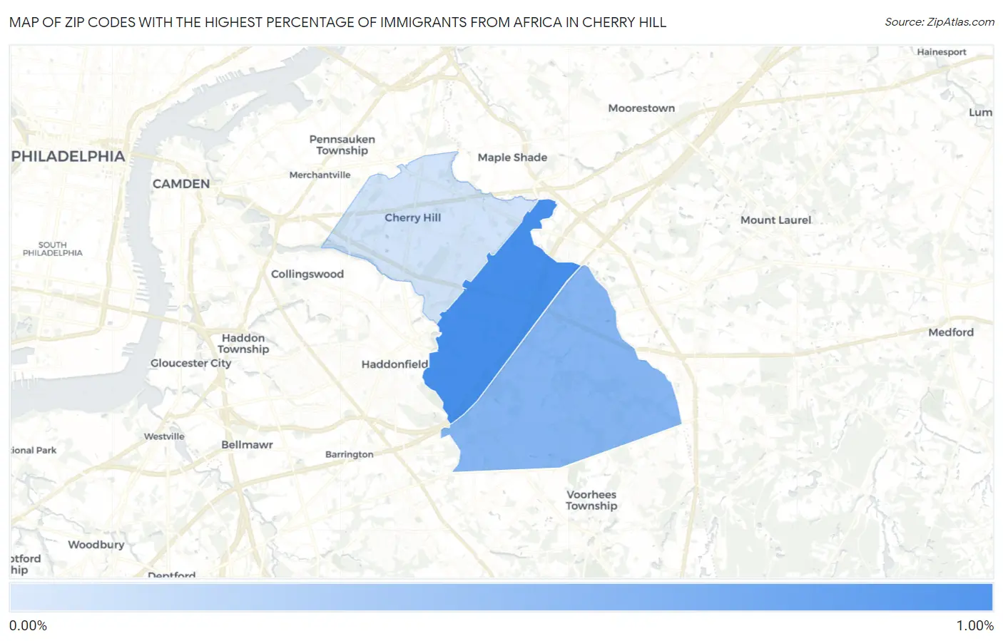 Zip Codes with the Highest Percentage of Immigrants from Africa in Cherry Hill Map