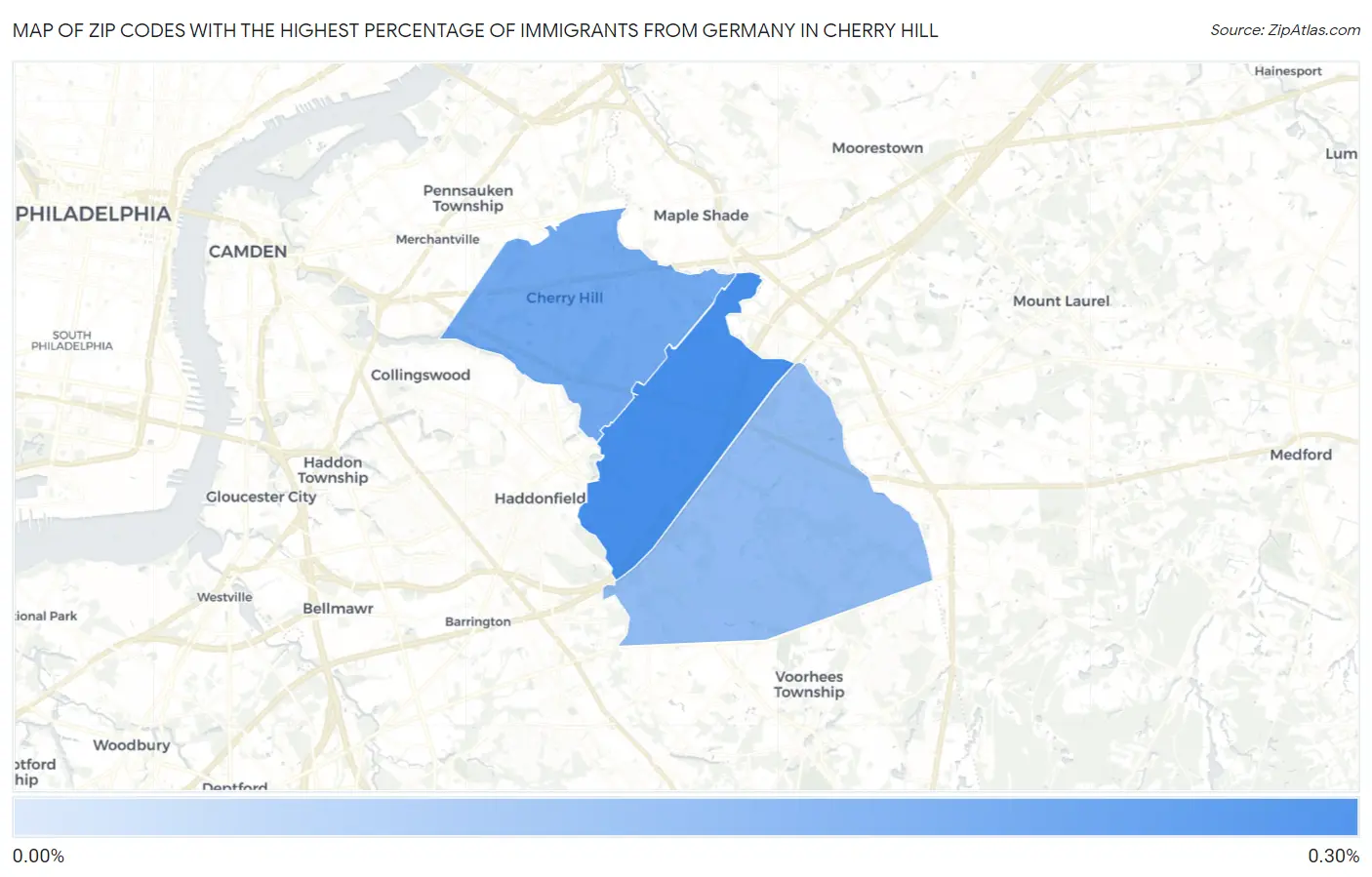 Zip Codes with the Highest Percentage of Immigrants from Germany in Cherry Hill Map