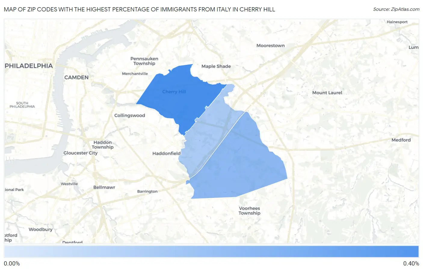 Zip Codes with the Highest Percentage of Immigrants from Italy in Cherry Hill Map