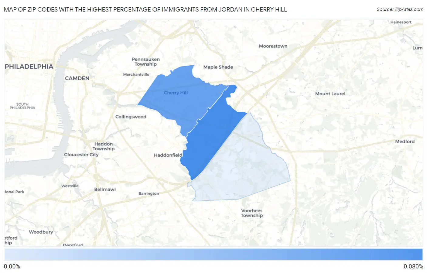 Zip Codes with the Highest Percentage of Immigrants from Jordan in Cherry Hill Map