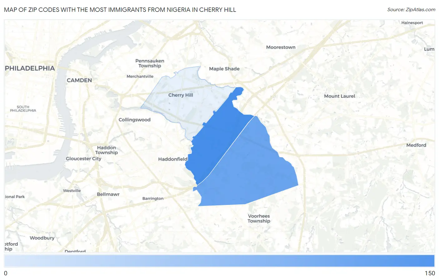 Zip Codes with the Most Immigrants from Nigeria in Cherry Hill Map