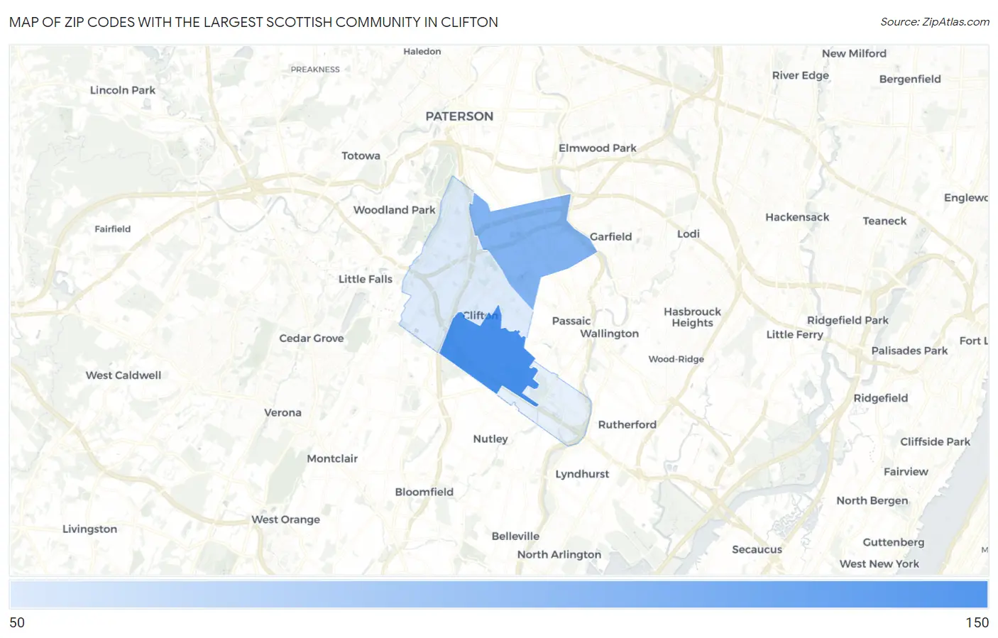 Zip Codes with the Largest Scottish Community in Clifton Map
