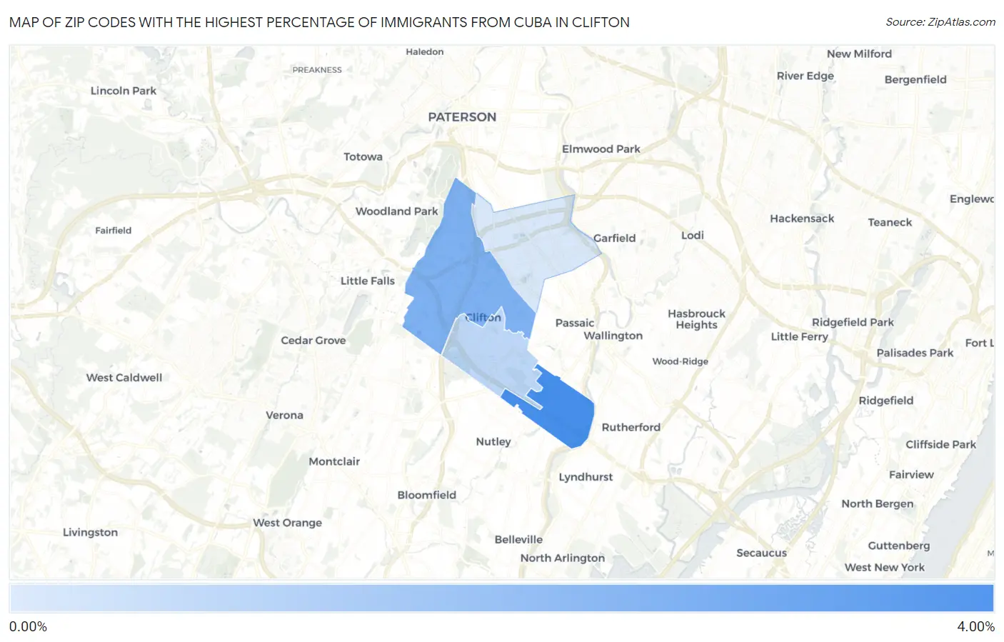 Zip Codes with the Highest Percentage of Immigrants from Cuba in Clifton Map
