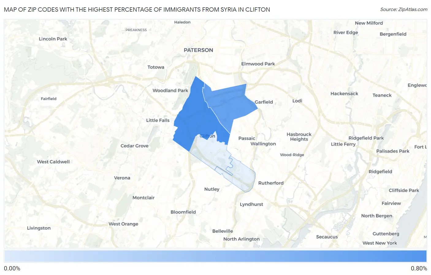 Zip Codes with the Highest Percentage of Immigrants from Syria in Clifton Map