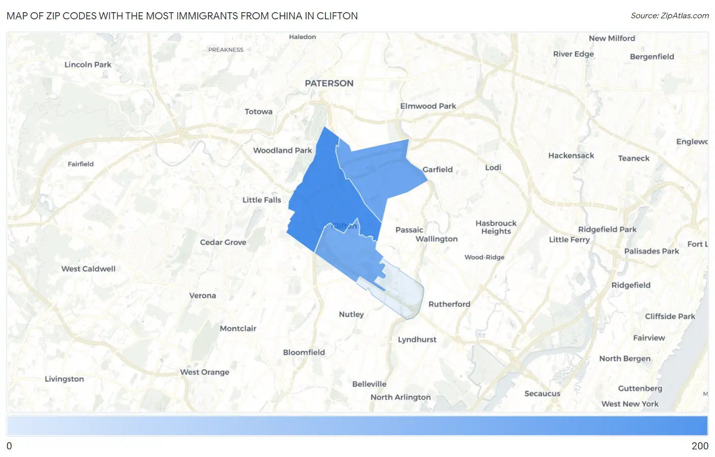 Zip Codes with the Most Immigrants from China in Clifton Map