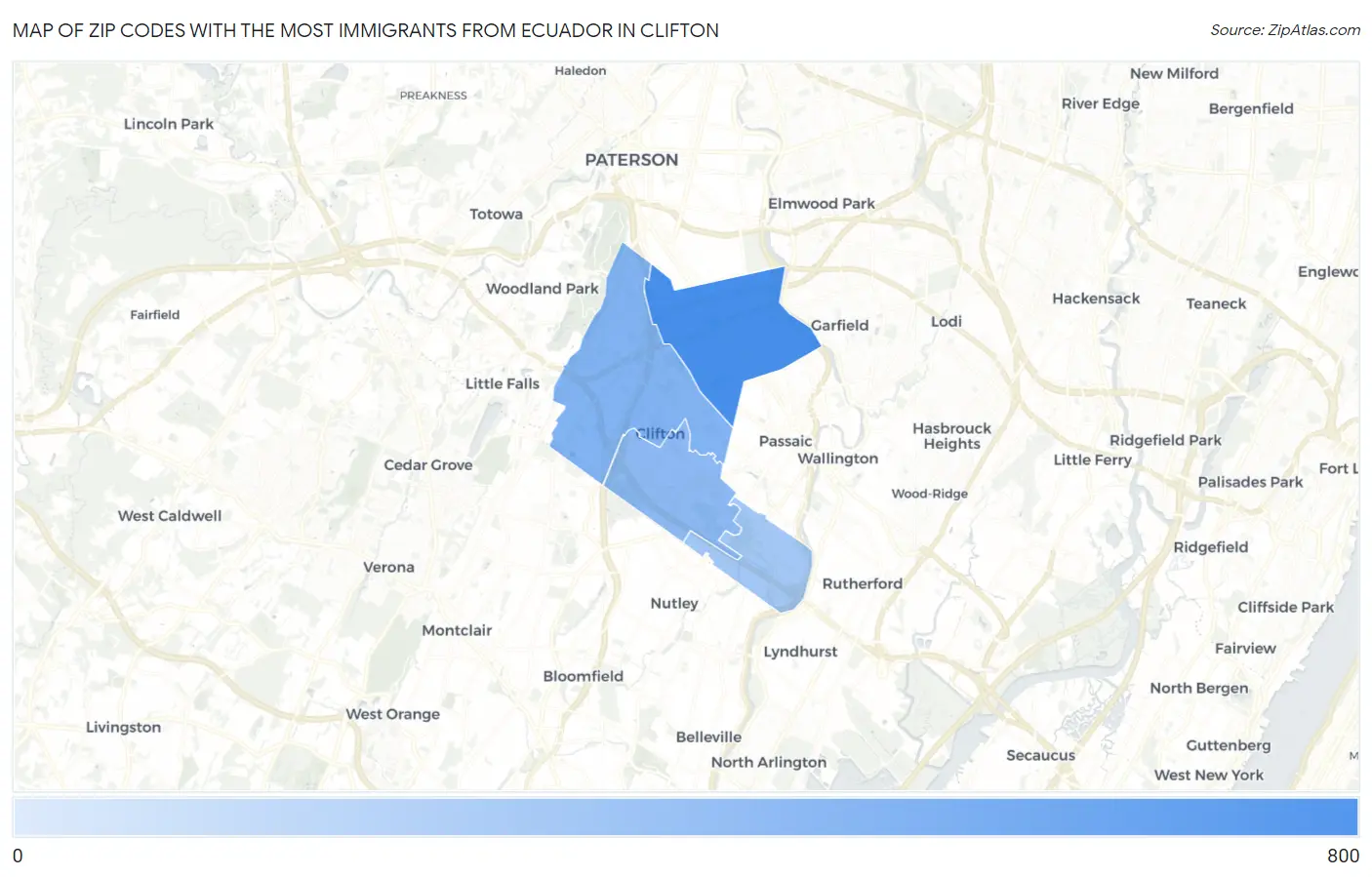 Zip Codes with the Most Immigrants from Ecuador in Clifton Map