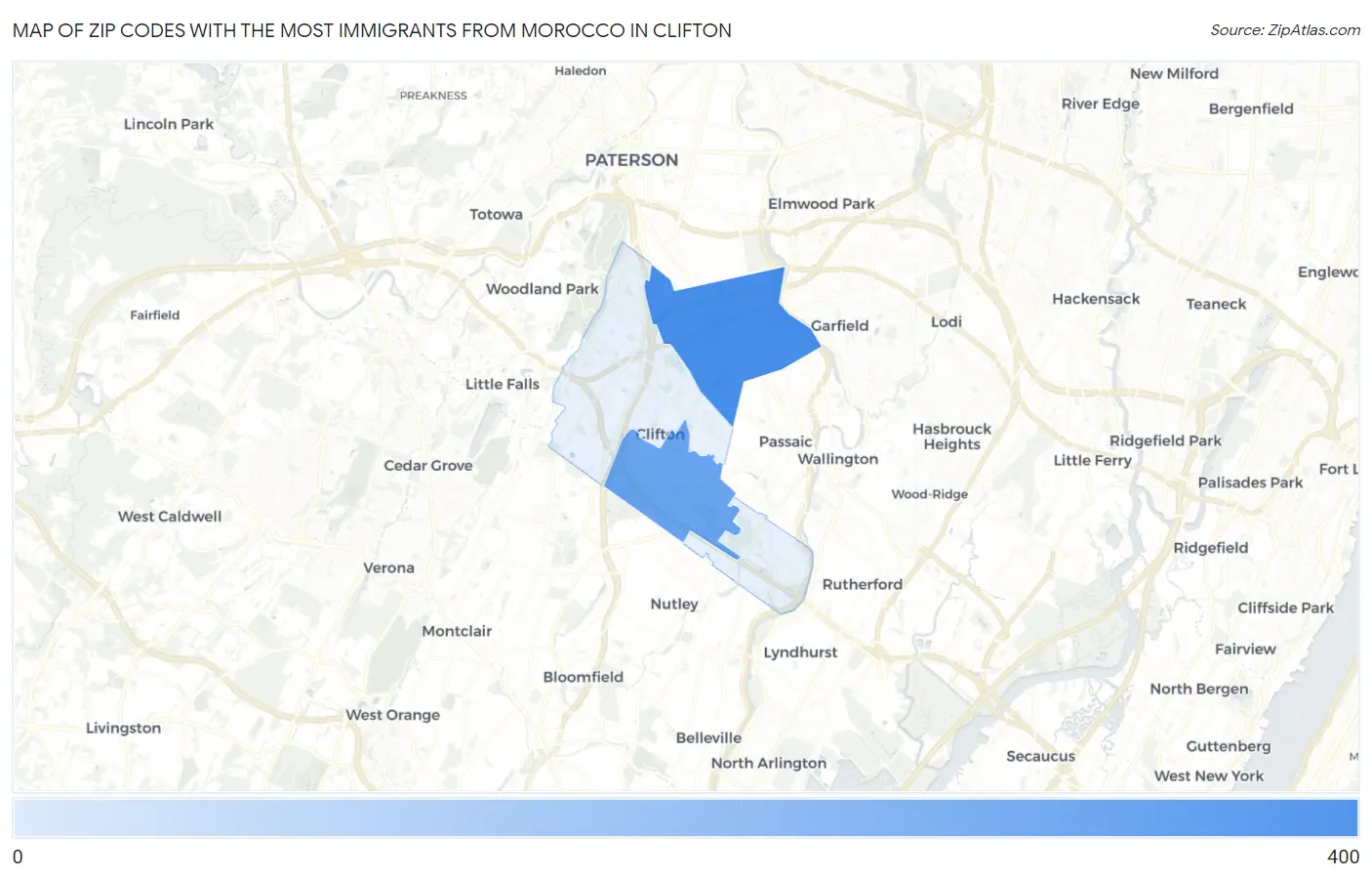 Zip Codes with the Most Immigrants from Morocco in Clifton Map
