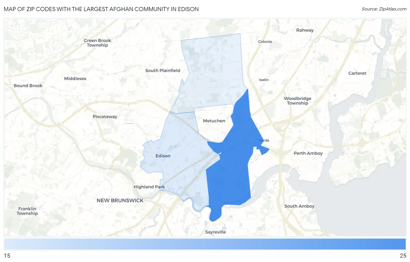 Zip Codes with the Largest Afghan Community in Edison Map