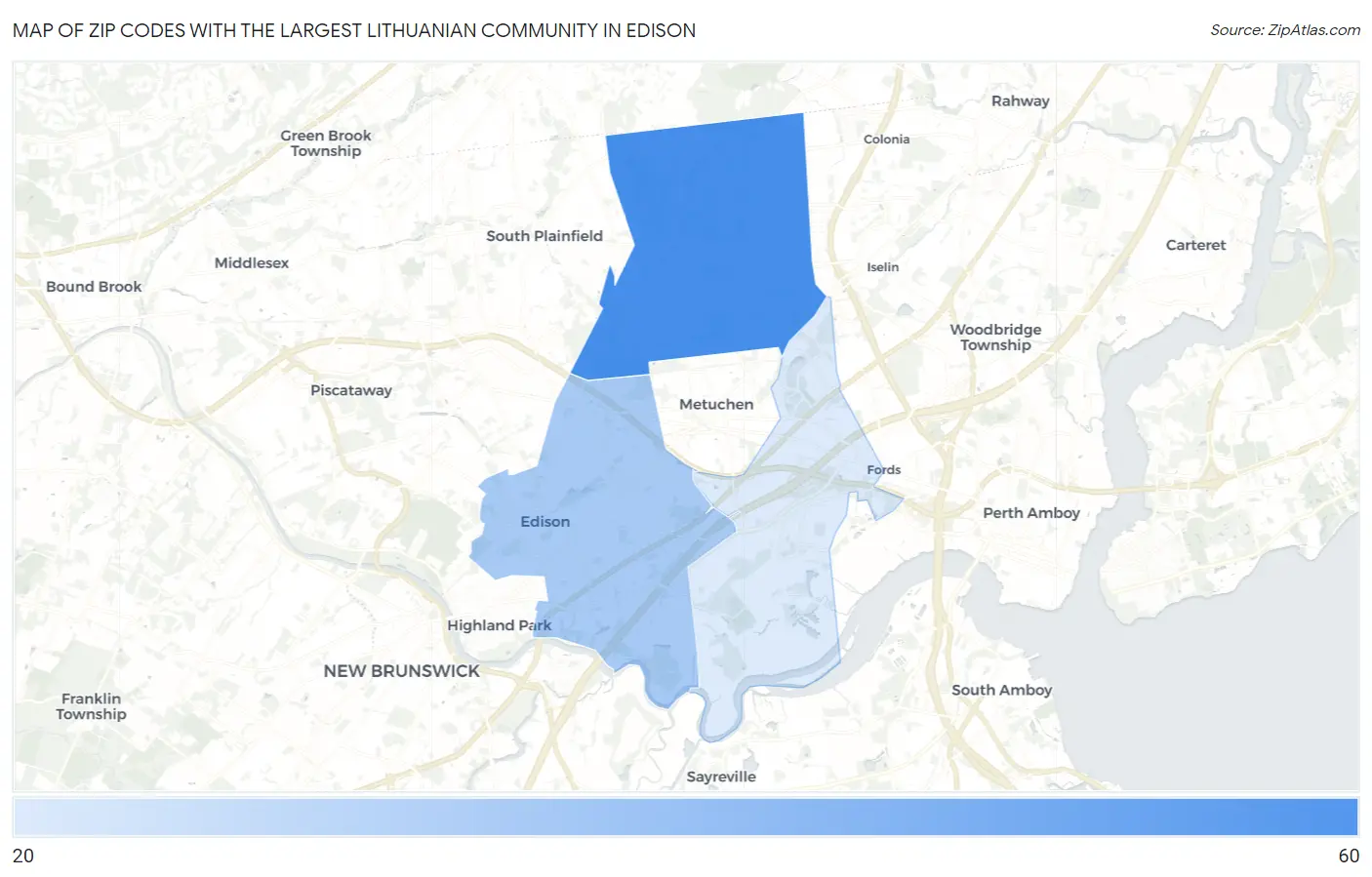 Zip Codes with the Largest Lithuanian Community in Edison Map