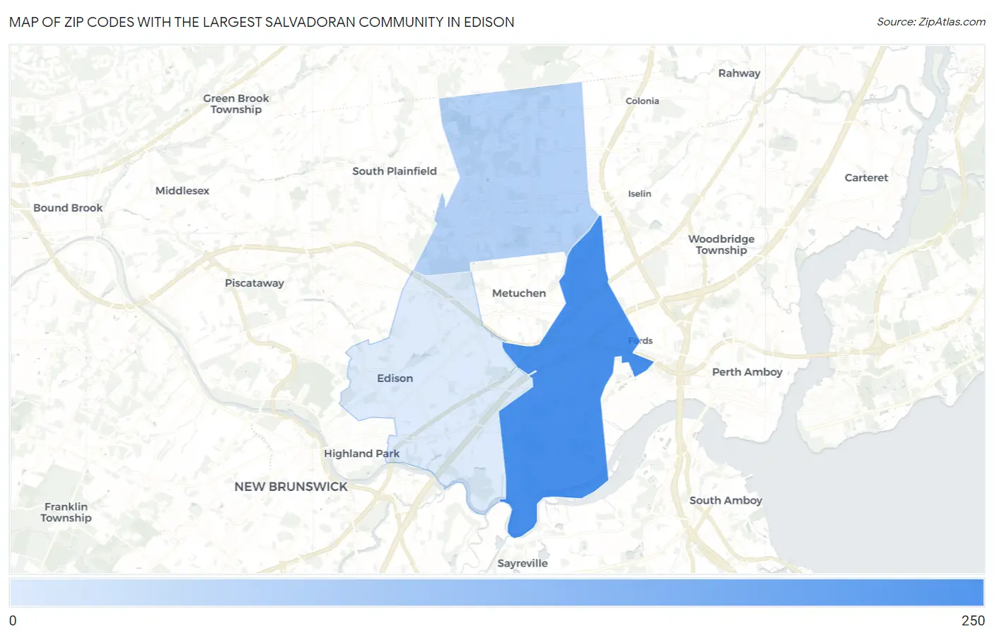 Zip Codes with the Largest Salvadoran Community in Edison Map