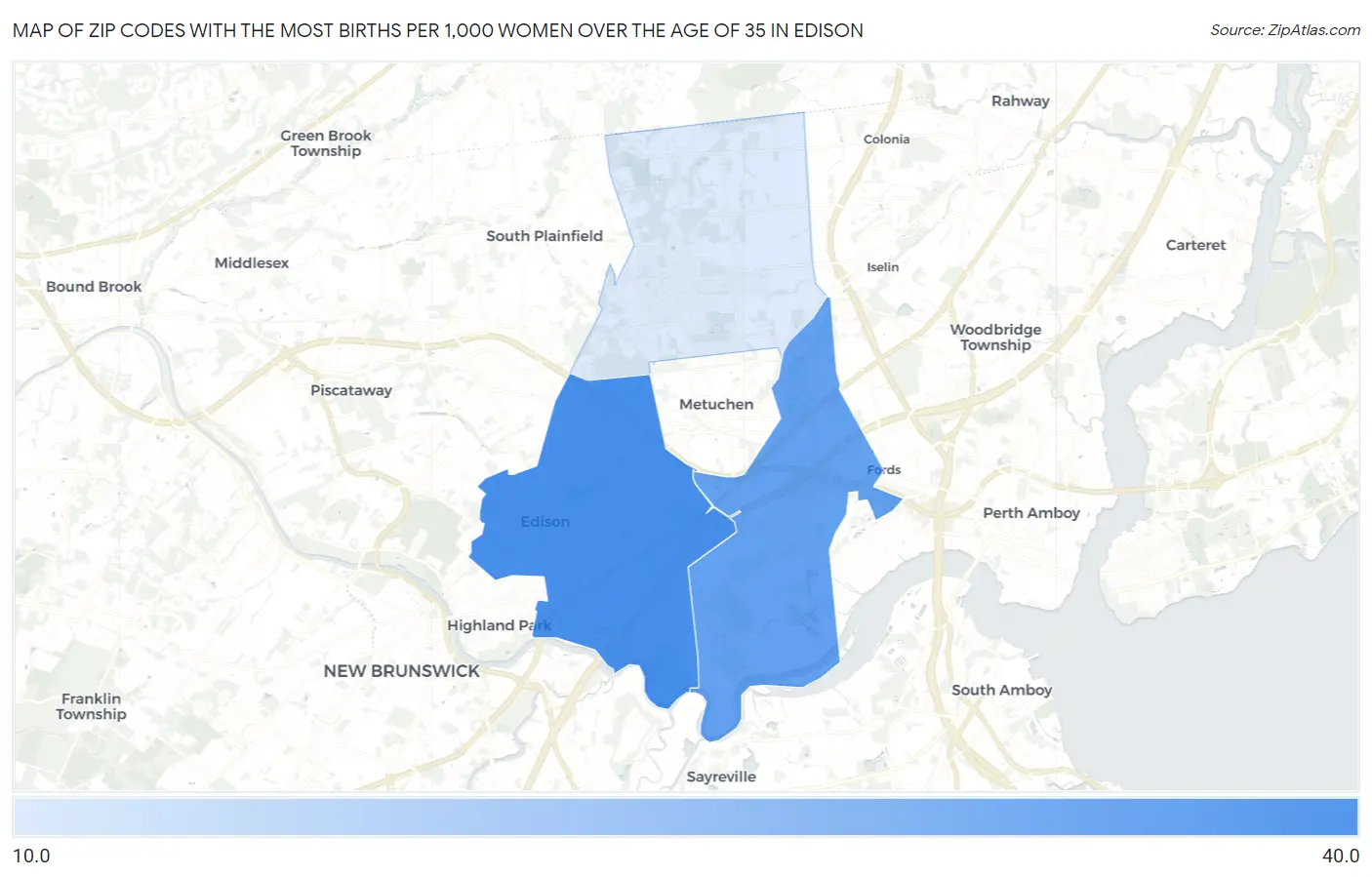 Zip Codes with the Most Births per 1,000 Women Over the Age of 35 in Edison Map