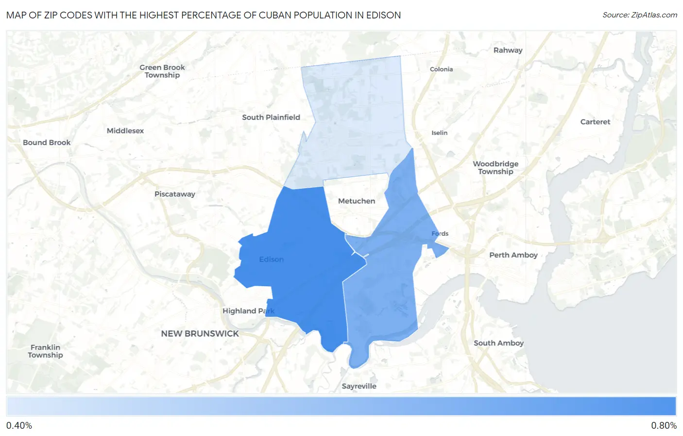 Zip Codes with the Highest Percentage of Cuban Population in Edison Map