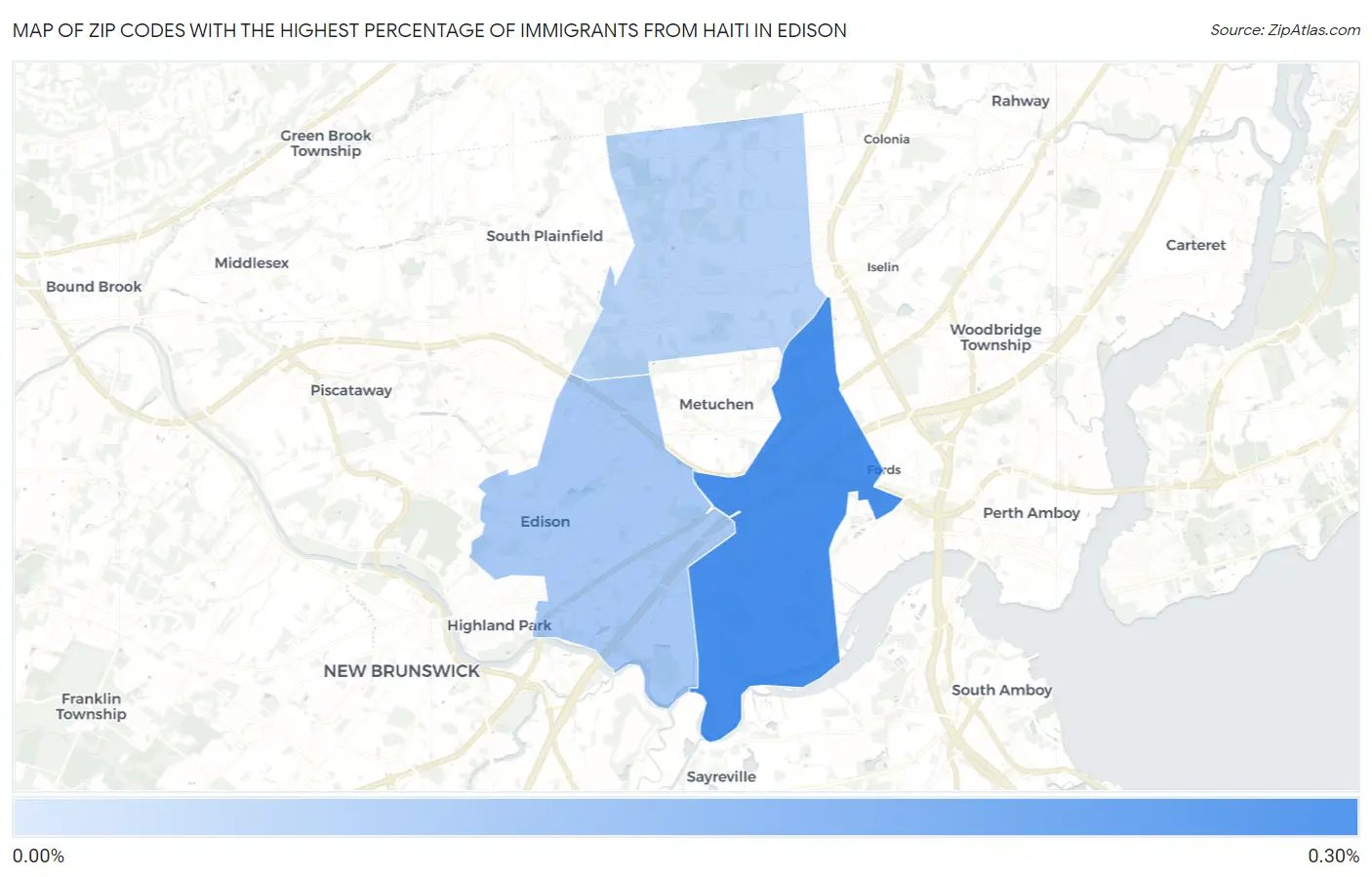 Zip Codes with the Highest Percentage of Immigrants from Haiti in Edison Map