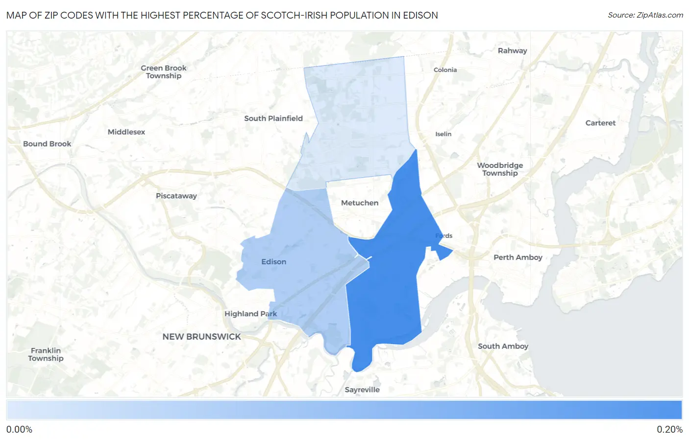 Zip Codes with the Highest Percentage of Scotch-Irish Population in Edison Map