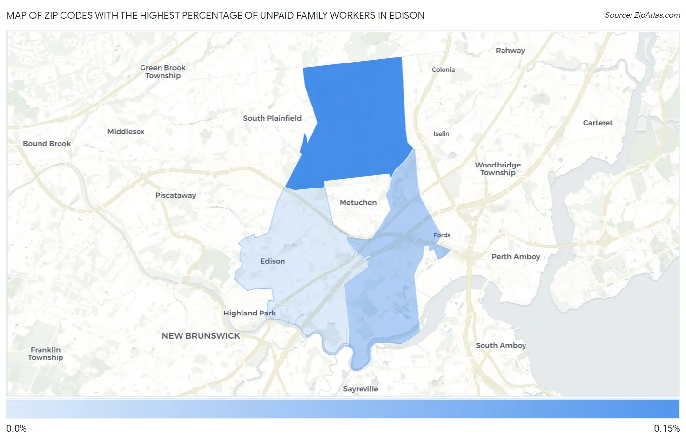 Zip Codes with the Highest Percentage of Unpaid Family Workers in Edison Map