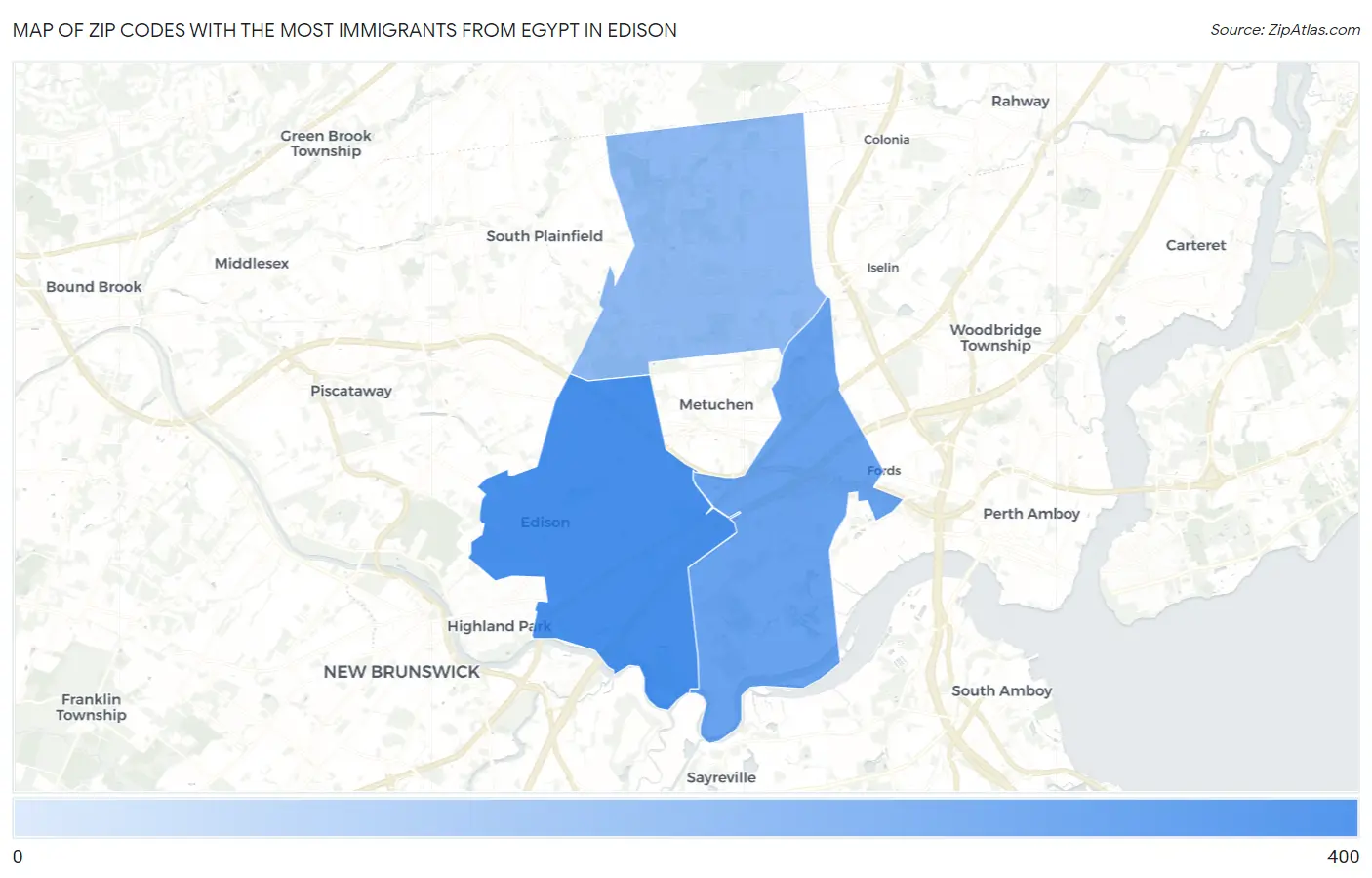 Zip Codes with the Most Immigrants from Egypt in Edison Map