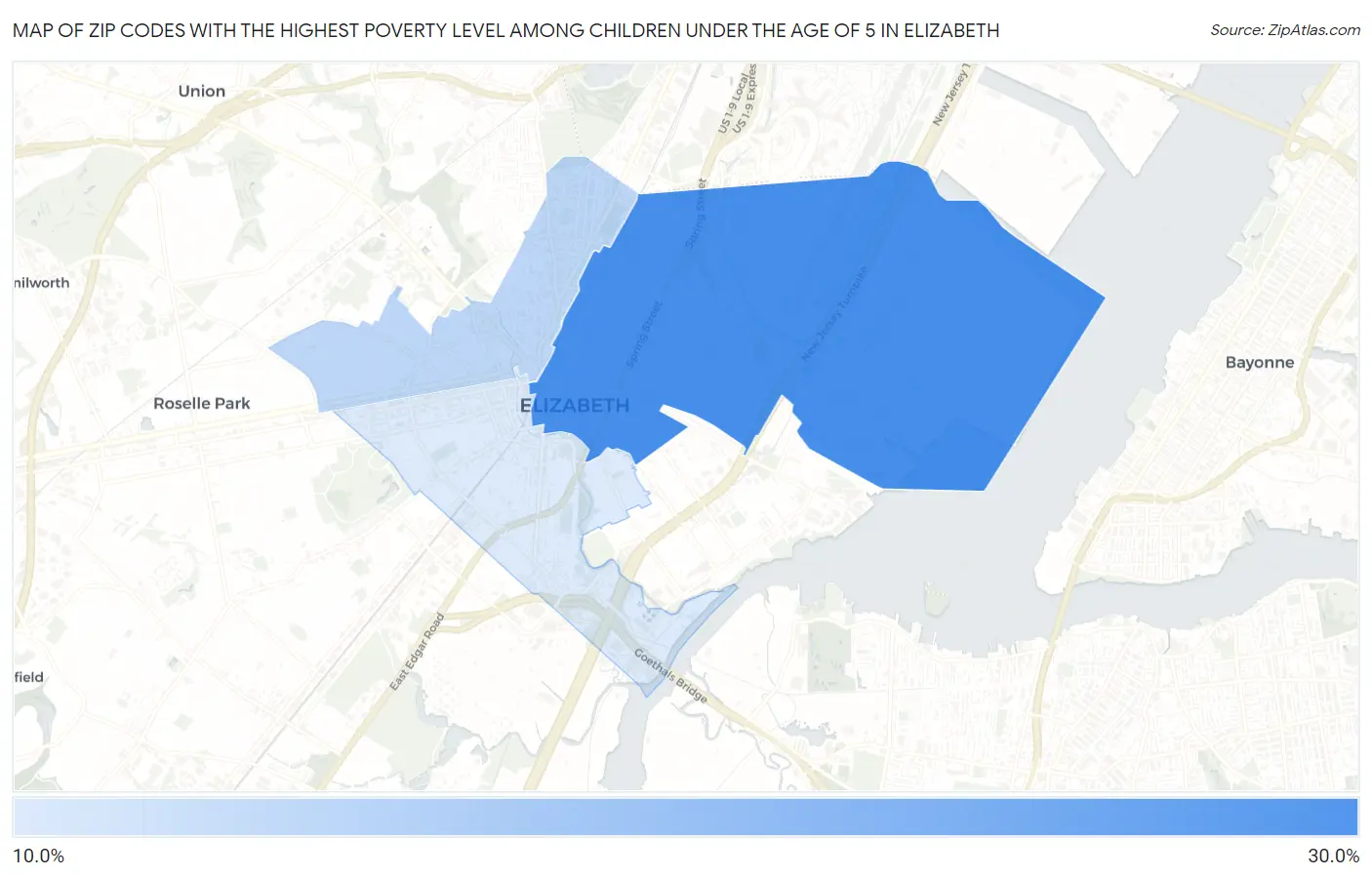 Zip Codes with the Highest Poverty Level Among Children Under the Age of 5 in Elizabeth Map