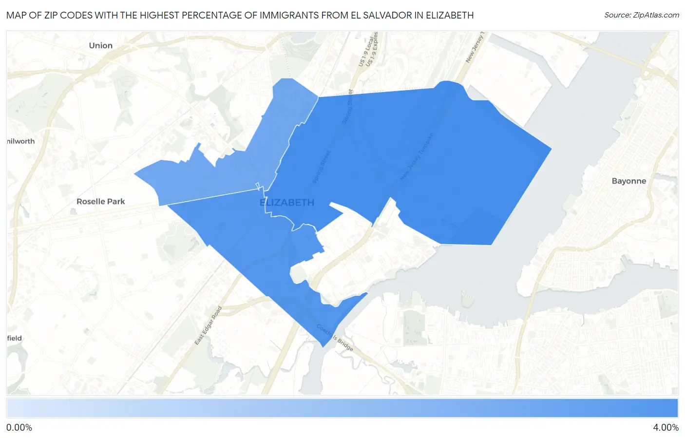Zip Codes with the Highest Percentage of Immigrants from El Salvador in Elizabeth Map