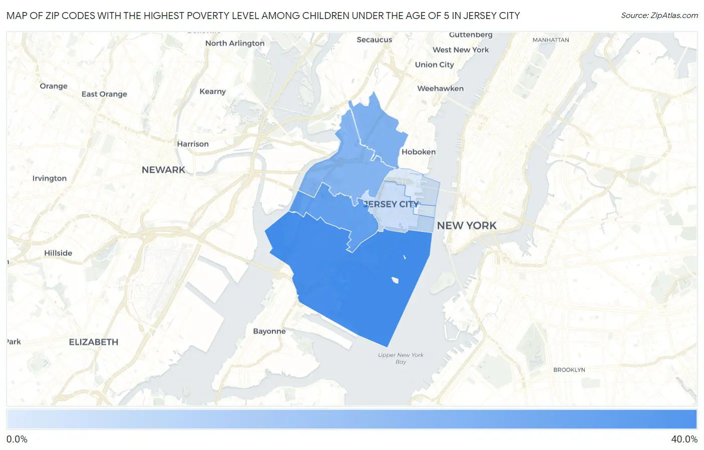 Zip Codes with the Highest Poverty Level Among Children Under the Age of 5 in Jersey City Map