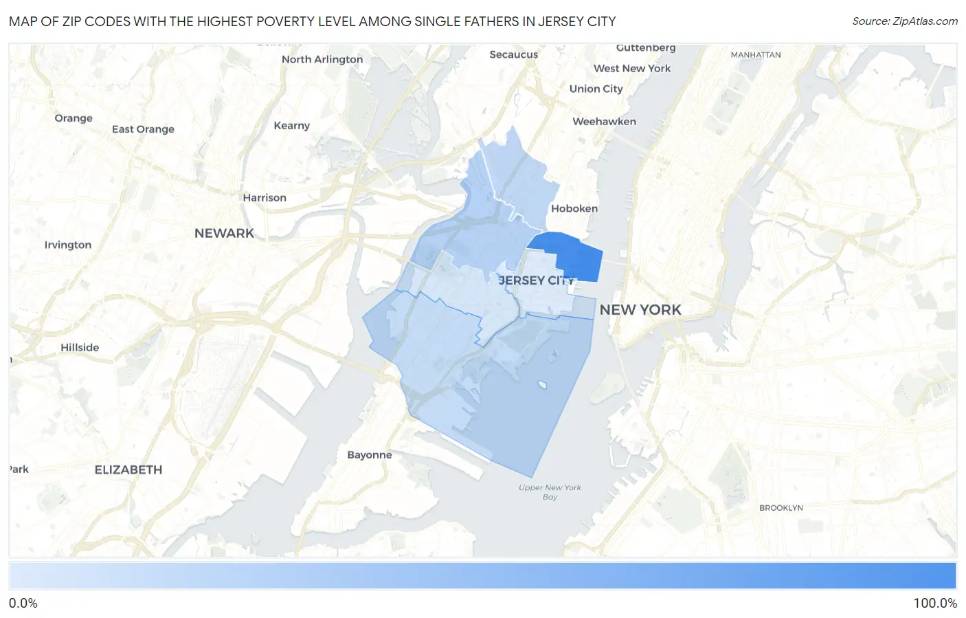 Zip Codes with the Highest Poverty Level Among Single Fathers in Jersey City Map