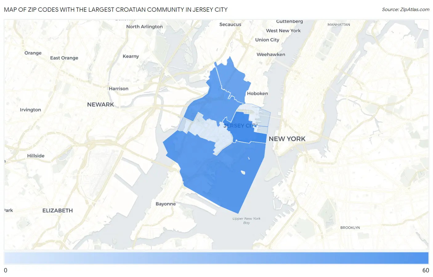 Zip Codes with the Largest Croatian Community in Jersey City Map