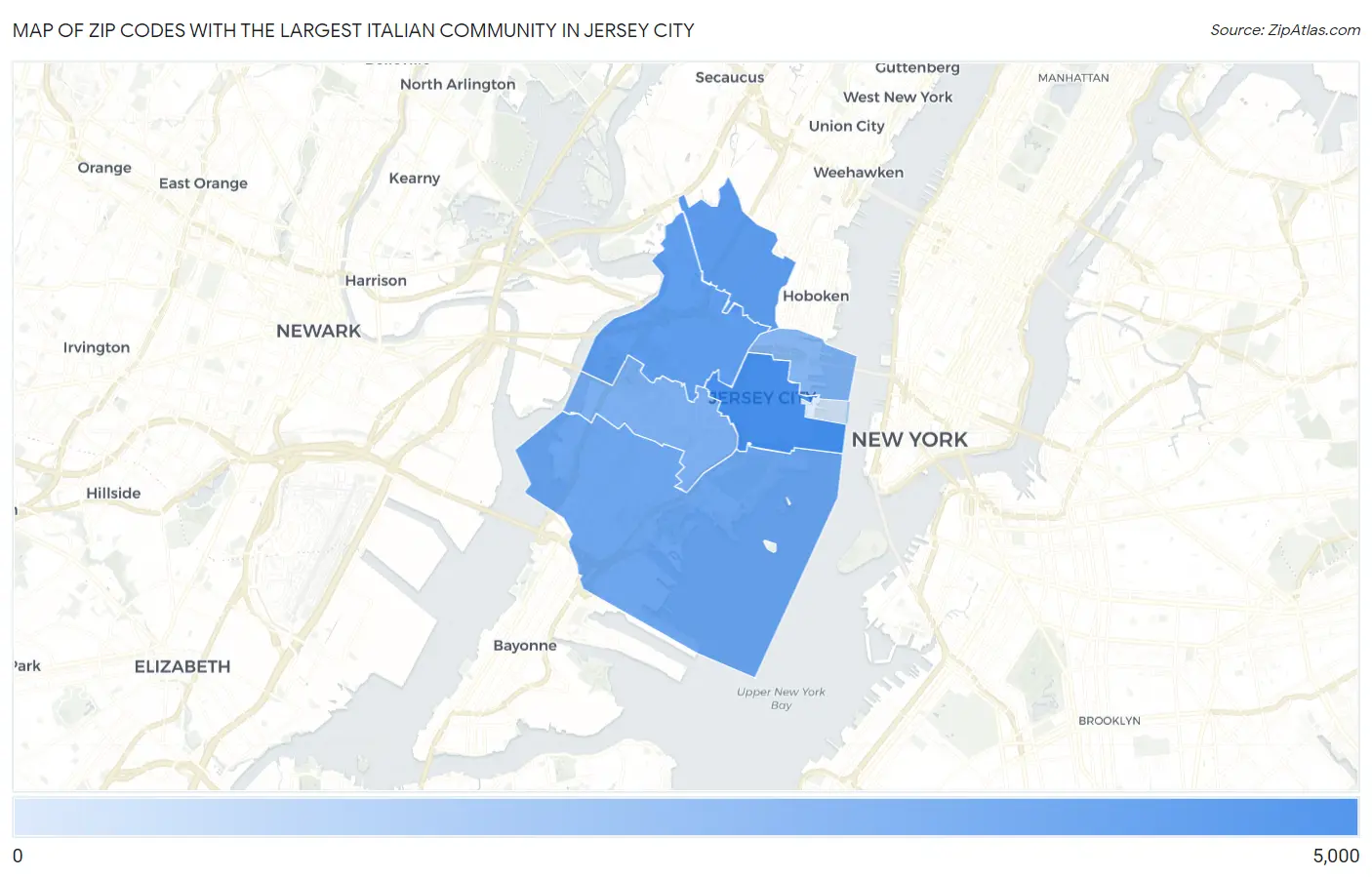 Zip Codes with the Largest Italian Community in Jersey City Map