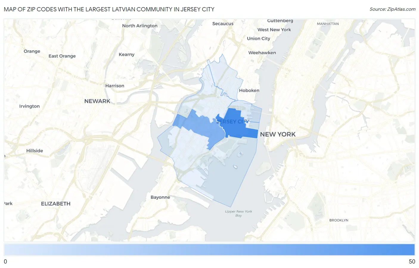 Zip Codes with the Largest Latvian Community in Jersey City Map