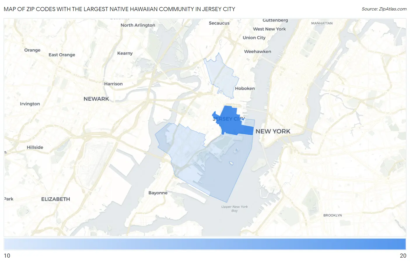 Zip Codes with the Largest Native Hawaiian Community in Jersey City Map