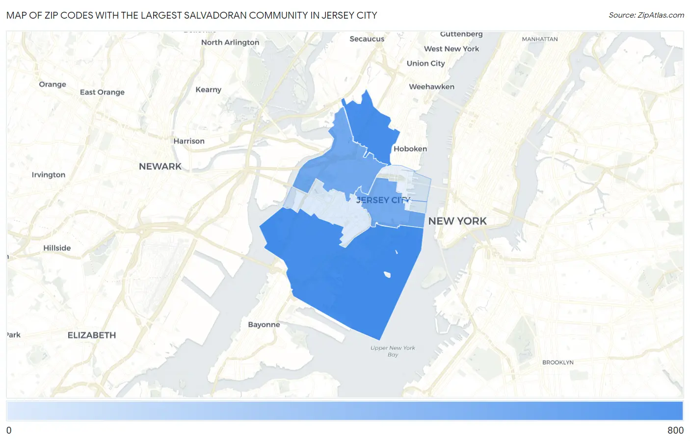 Zip Codes with the Largest Salvadoran Community in Jersey City Map