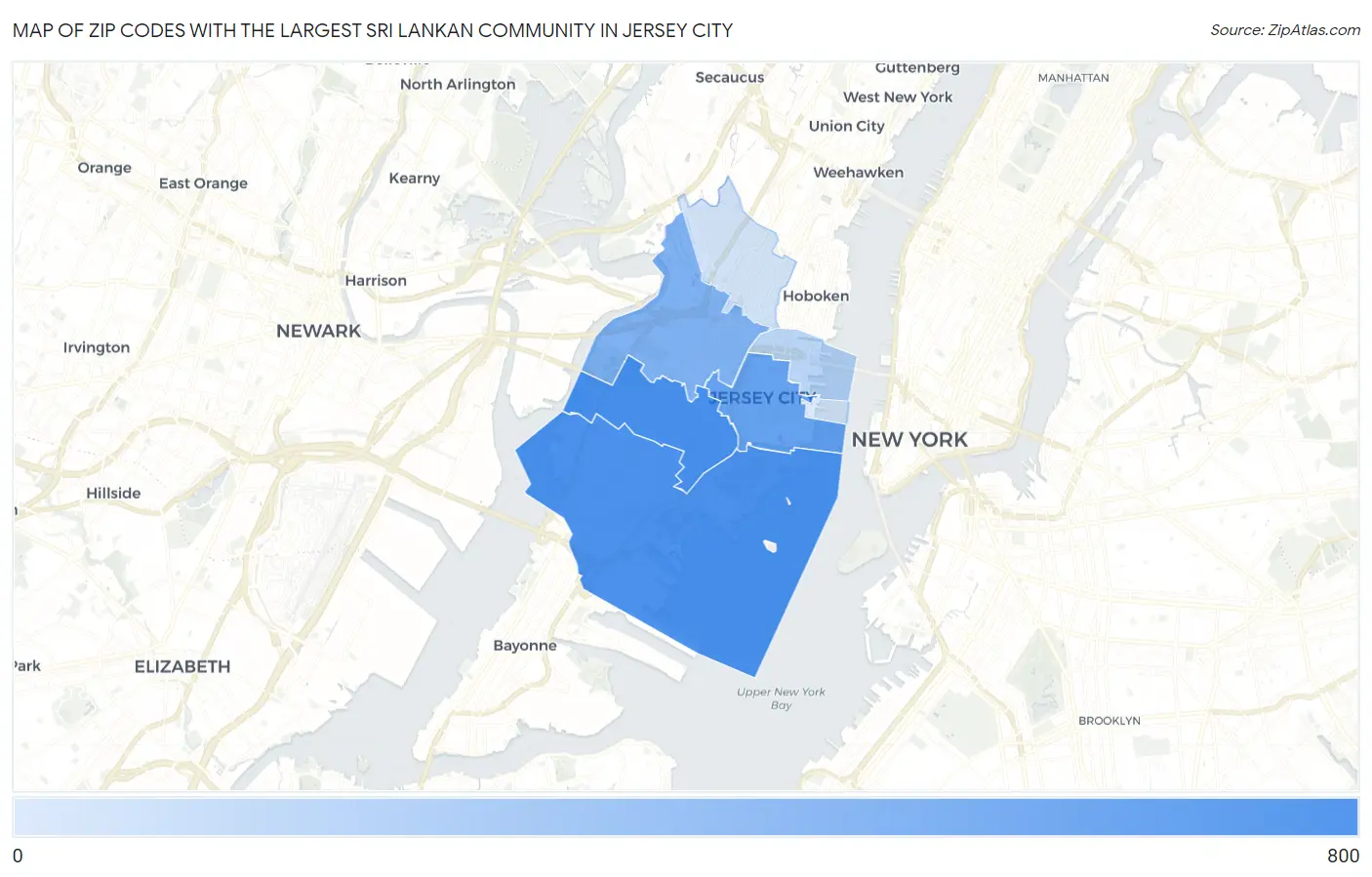 Zip Codes with the Largest Sri Lankan Community in Jersey City Map