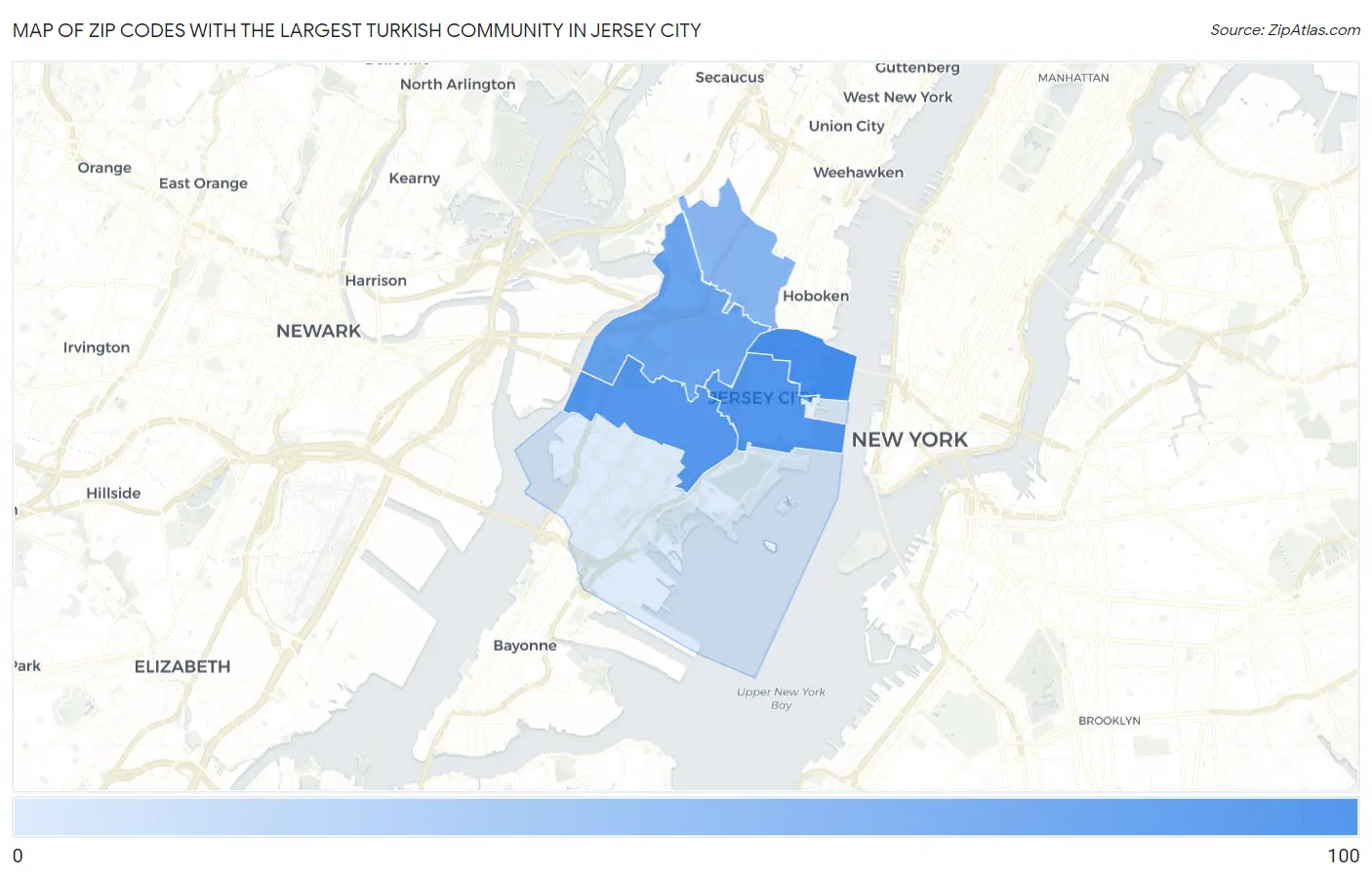 Zip Codes with the Largest Turkish Community in Jersey City Map
