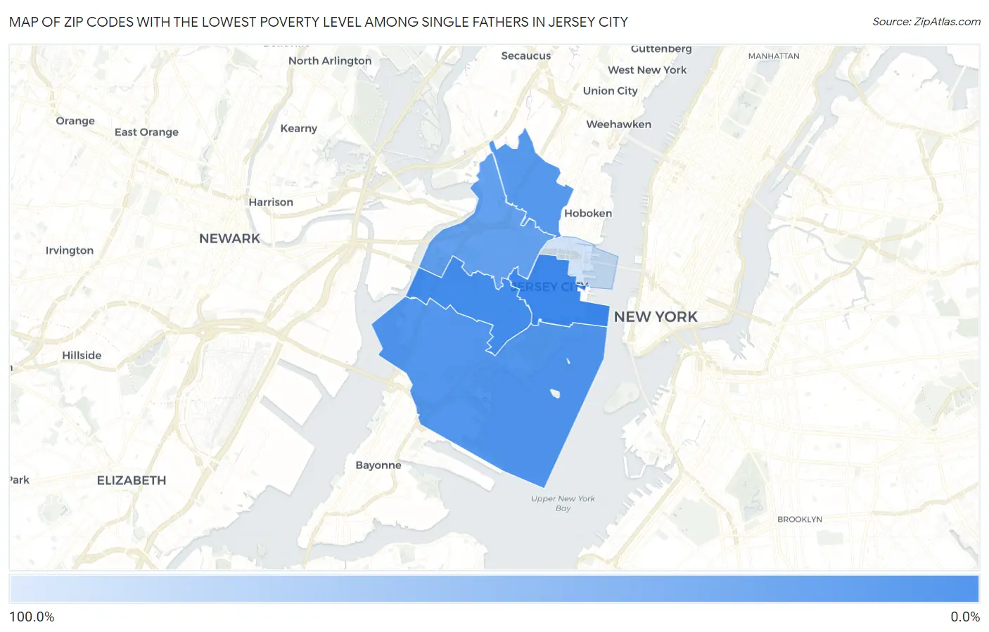 Zip Codes with the Lowest Poverty Level Among Single Fathers in Jersey City Map