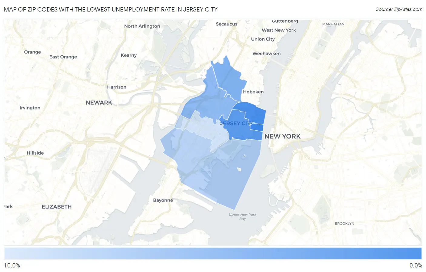 Zip Codes with the Lowest Unemployment Rate in Jersey City Map
